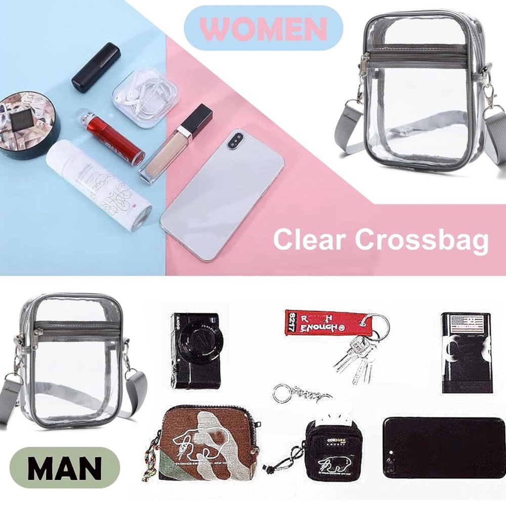 NWOT Clear Stadium Crossbody Bag with Solid Black Adjustable Purse Strap - Picture 2 of 9